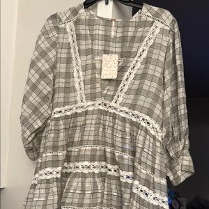 Free People Gray and White Tiered Tunic